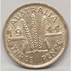 AUSTRALIA 1944S . THREEPENCE . CHOICE UNCIRCULATED